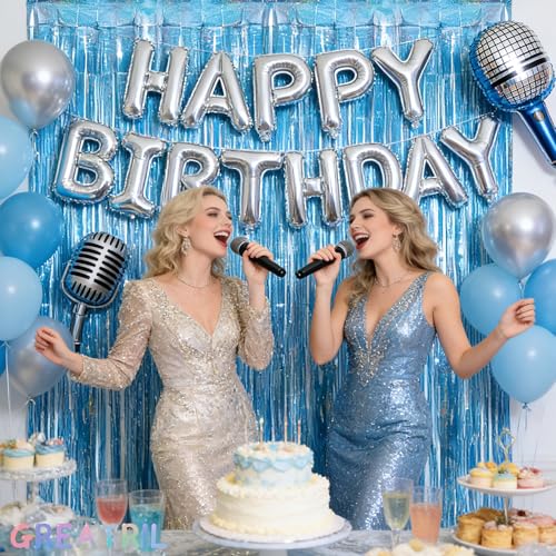Image of Blue Tinsel Curtain Party Backdrop - GREATRIL Foil Curtain Party Photo Streamers Backdrop for Frozen /Mermaid /Under Sea /Baby Party Decorations - Pack of 2