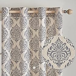 Cortina Estampada Salon MIULEE Cortina Estampado de Damasco Cortina de Lino Semitransparente Diseño Boho Porteger Pravidad Duradera para Salón Habitación Dormitorio Sala de Estar Cocina Cafetería 2 Hojas 140x225cm Gris
