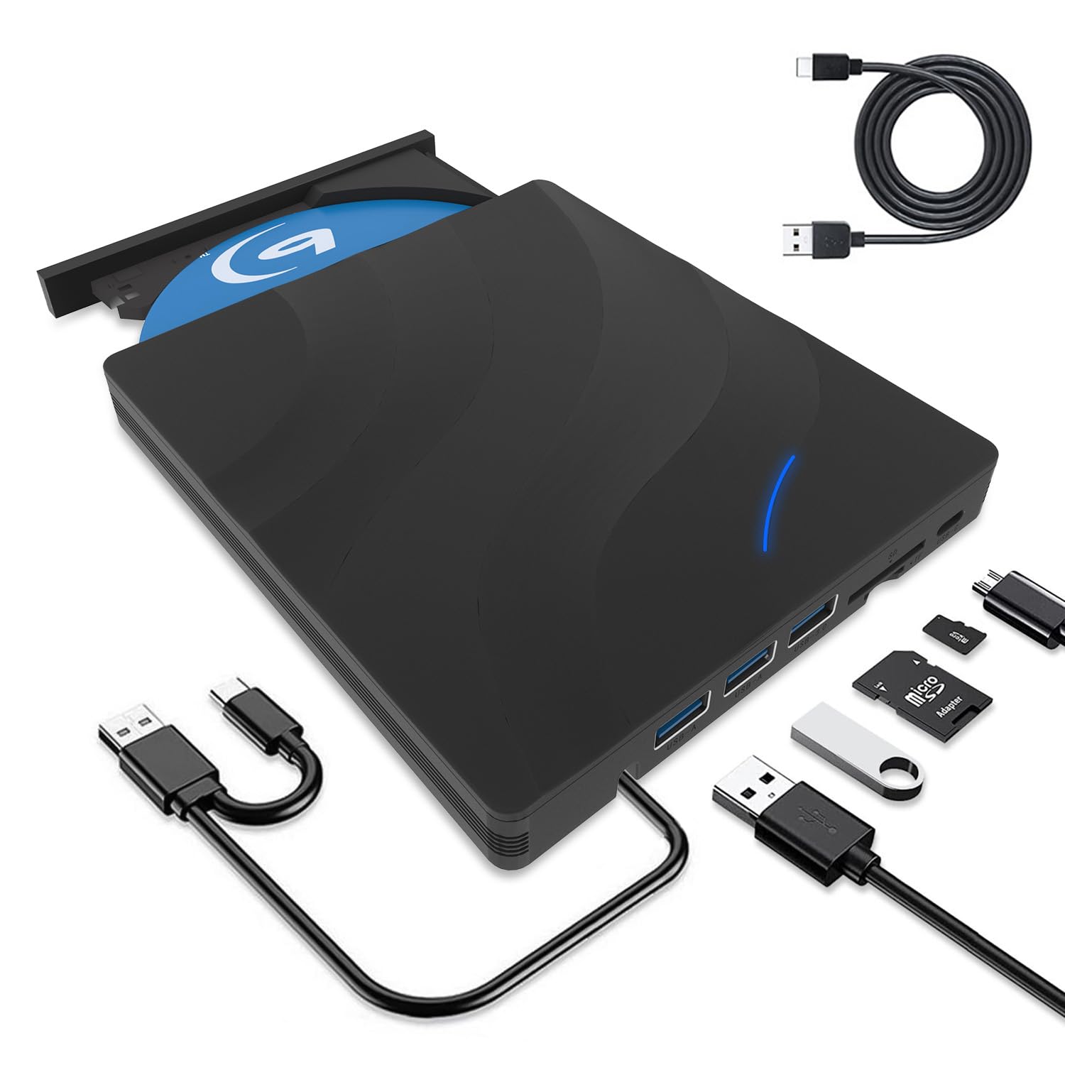 Lecteur Blu-Ray Externe 8 en 1, Lecteur Blu-Ray Portable USB 3.0 Type-C, Lecteur Optique Blu-Ray CD DVD 3D Portable pour Ordinateur Portable, PC de Bureau Windows 11 10 Mac OS