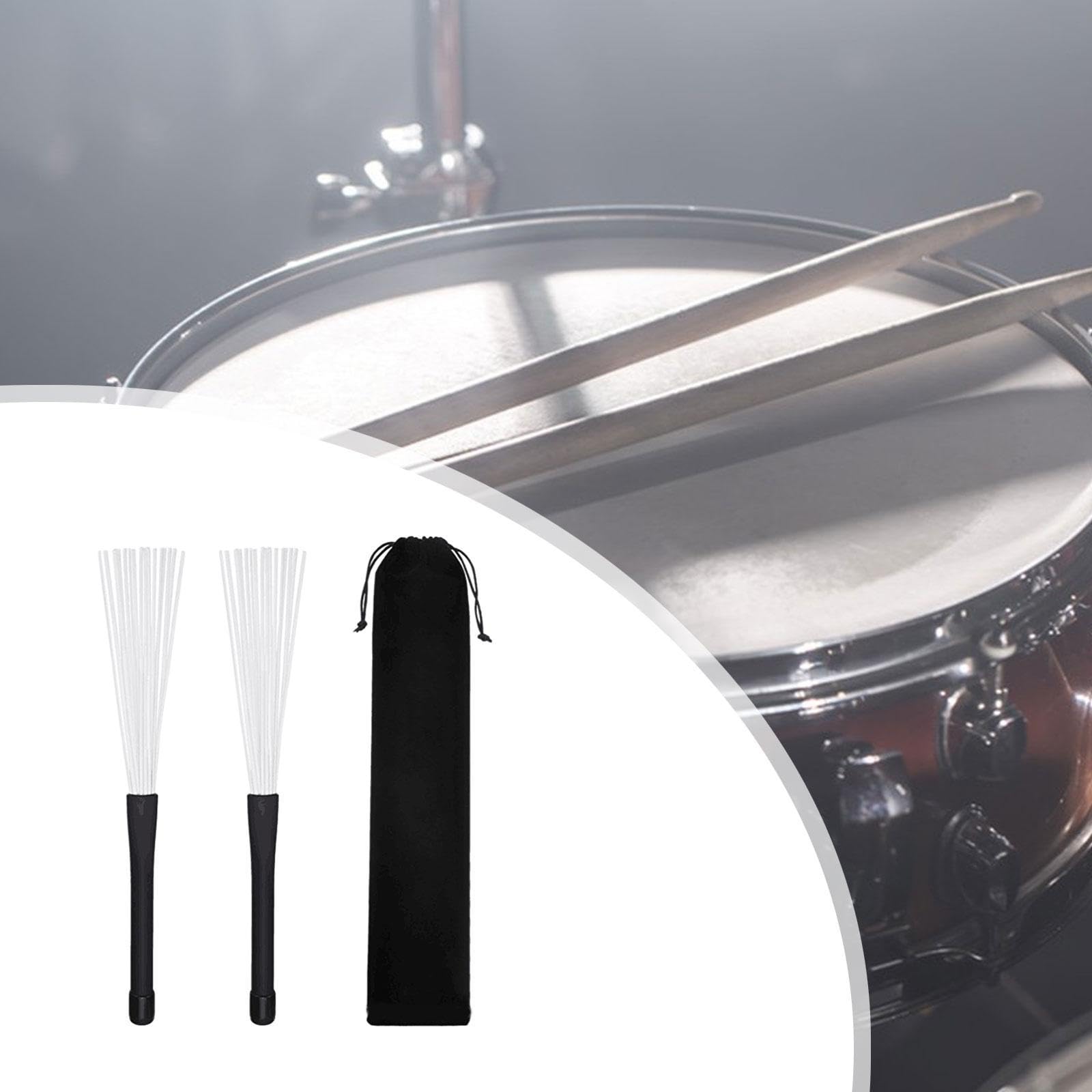 Generic Extendable Brushes for Drumming with Pouch for Percussion Instruments, White