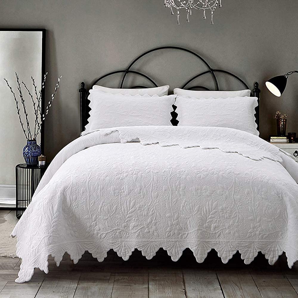 Parure de lit brodée en coton blanc haut de gamme avec taies d'oreiller