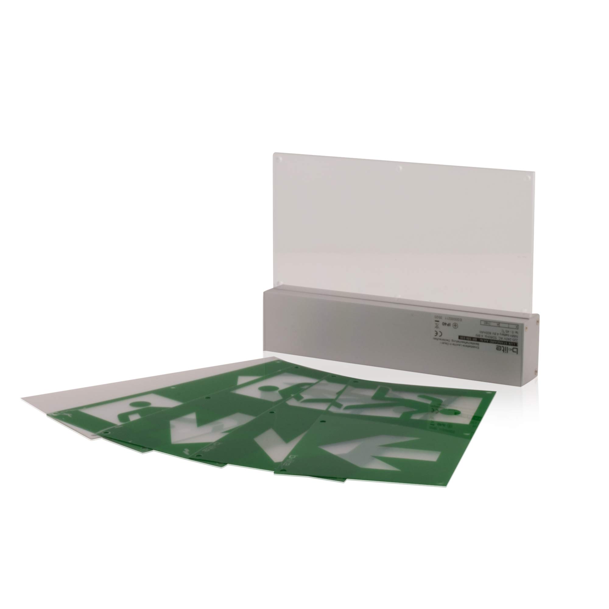intratec 100% Shopping Luz de emergencia señal de escape luminaria de protección contra incendios salida, LED, IP40 con batería, aluminio apto para montaje colgante, 3h, incl. juego de pictogramas