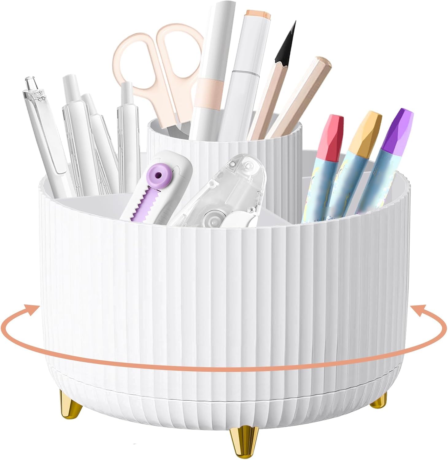 Porte-crayons rotatif et pot à stylos blanc pour bureau et pinceaux de maquillage