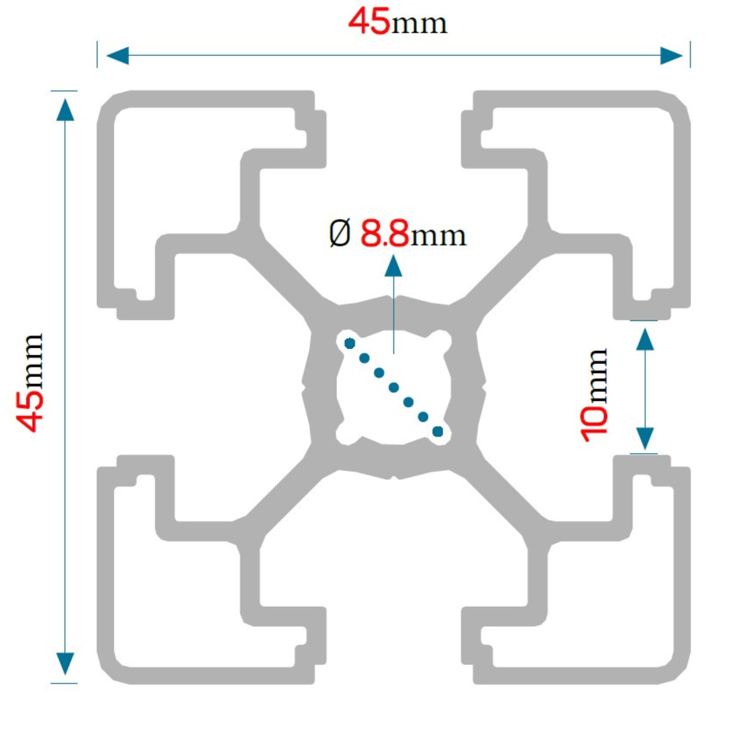 Aluprofil 45x45 mm | Nut 10 | Länge 10–250 cm wählbar | Eloxiertes und Wetterfestes Alu Profil | Konstruktionsprofil Bosch Item Kompatibel | Systemprofil für Industrie und DIY