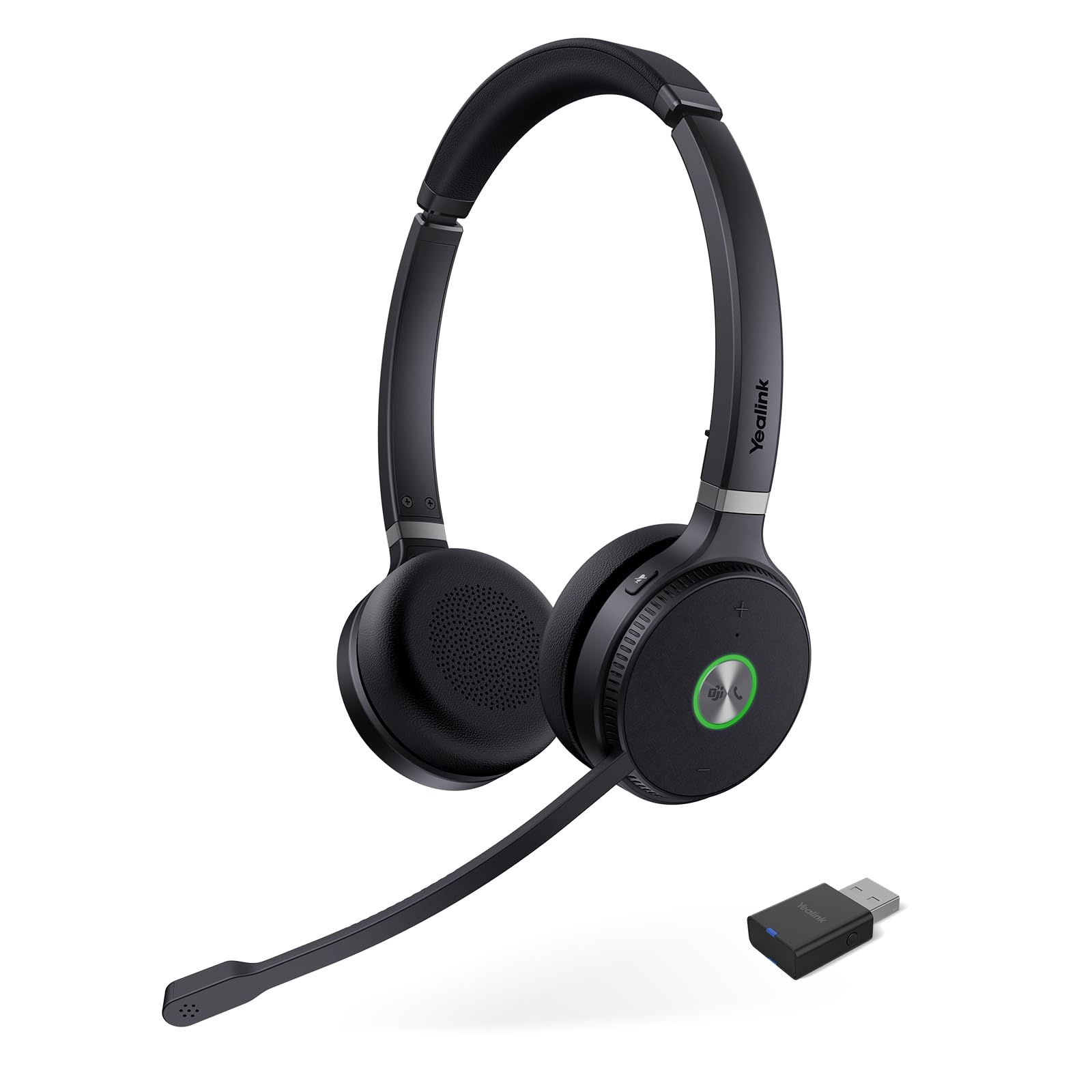 Yealink WH62 Portable Wireless Headset with DECT Dongle, 393 ft,Teams, Zoom Skype Certified, Office Work Headphones with 2X Noise Cancelling Mic, 13H