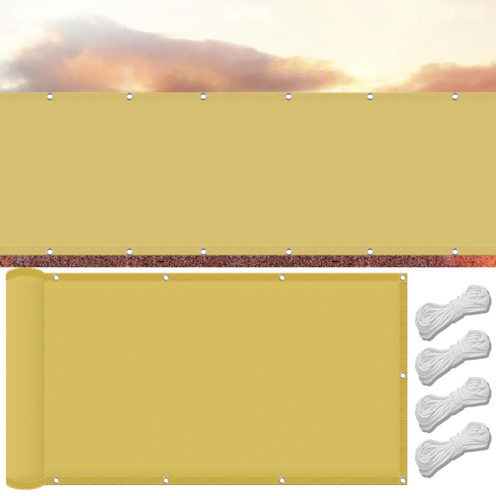 Żagiel Przeciwsłoneczny 220 x 380 cm 98% Odporności Na Promieniowanie Uv, Wiatroszczelność, Wodoodporność, Żagle Przeciwsłoneczne Z Akcesoriami, Na Taras, Balkon, Ogrodu, Piaskowy żółty