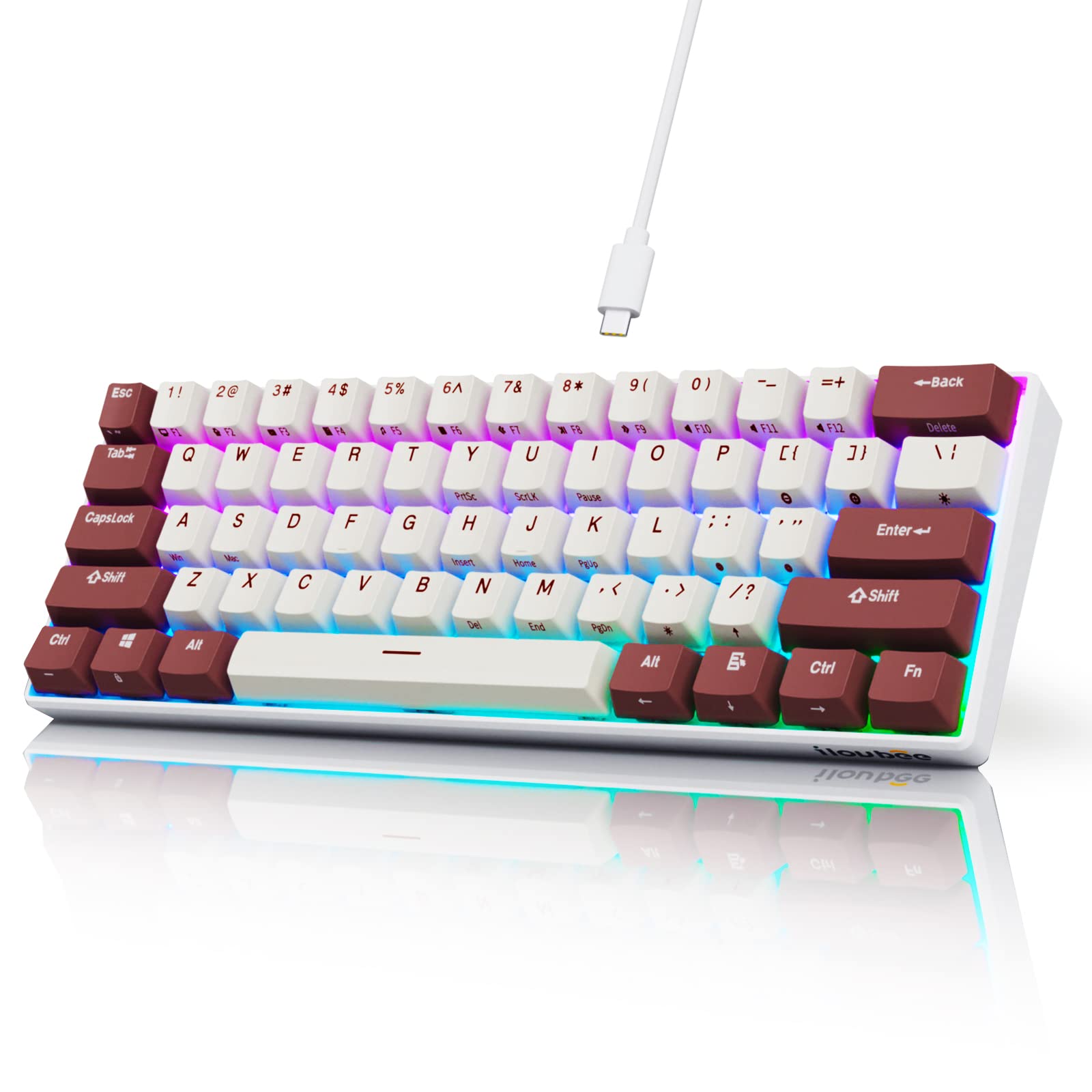iLovBee i61 60 Percent Wired Keyboard Mechanical, Hot Swappable Compact RGB  Gaming Keyboard, 61 Keys Mini Keyboard with Red Switch for PC/Mac Gamer,  Software Supported, White-Red : Amazon.co.uk: PC & Video Games