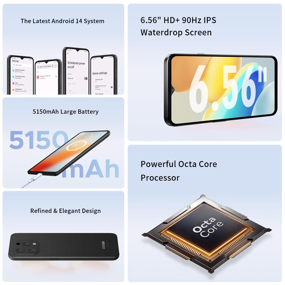 N55 Pro, telefon komórkowy, smartfon z systemem Android 14, 16 GB RAM 256 GB ROM, ekran 6,56" IPS HD+, aparat główny 13 MP AI + przedni aparat 8 MP, podwójna karta SIM 4G (niebieski)
