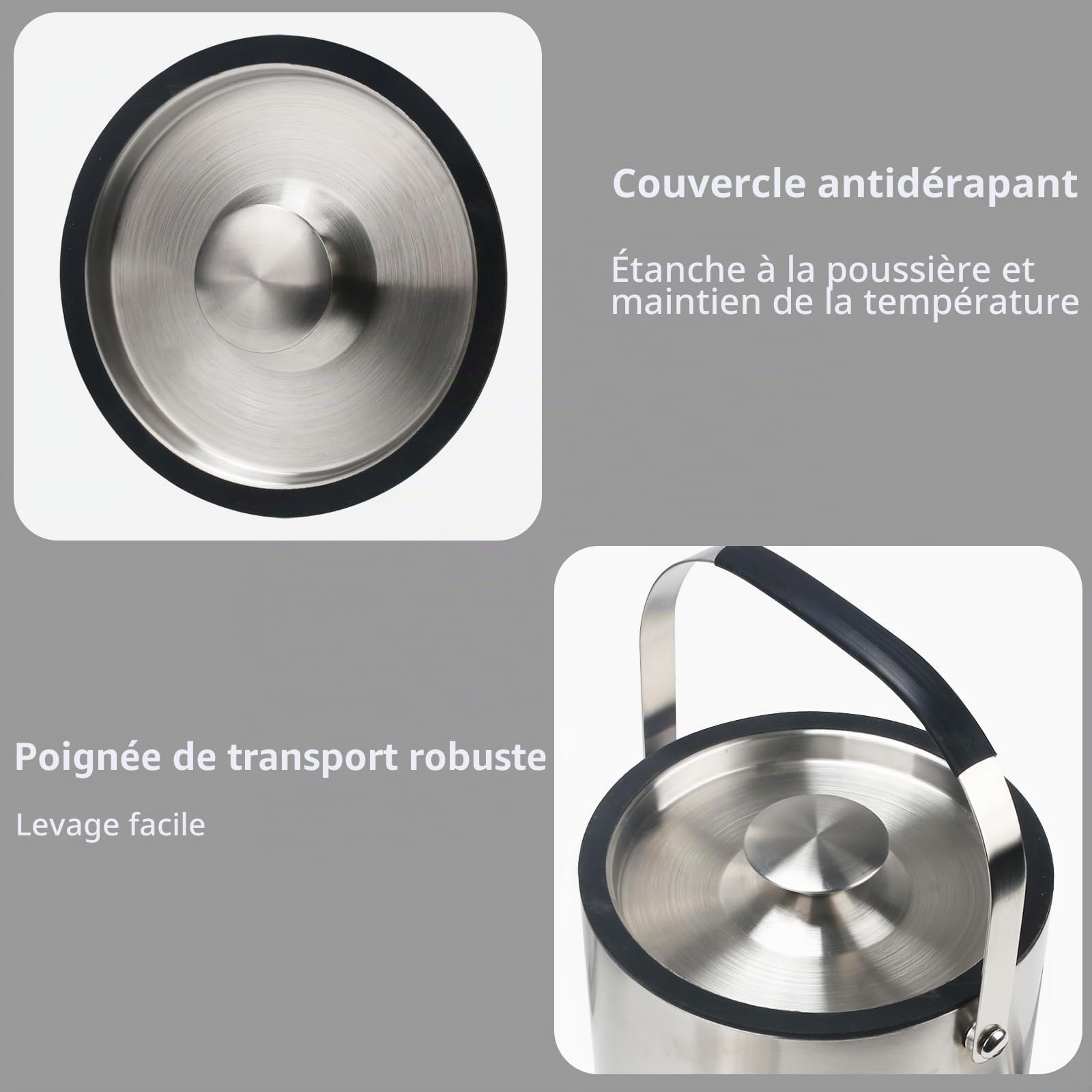 4L Seau a Glacon Sceaux à Glace et Rafraîchisseur Double Paroi | Seau a Champagne Seau à Glaçons Isotherme en Acier Inoxydable avec Couvercle Pince Pelle et Passoire pour Champagne Vin Bière