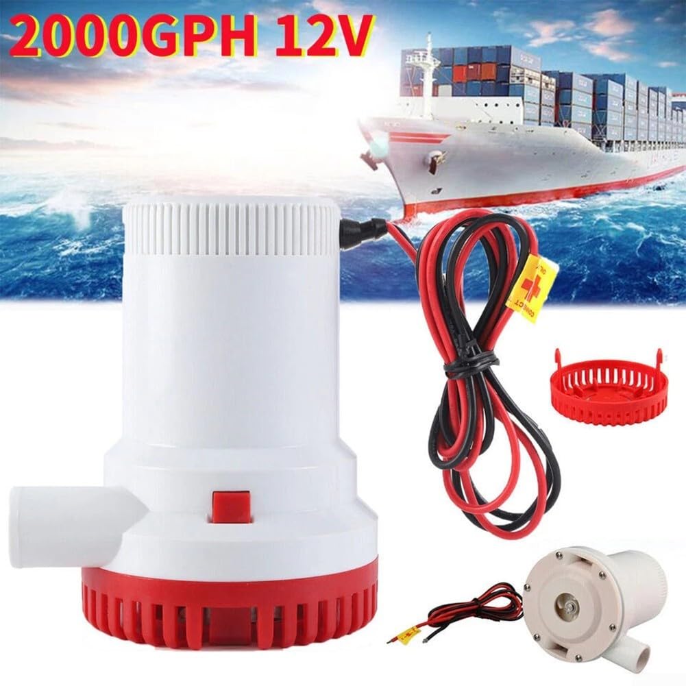 Sentina, 12 V 2000 GPH, acqua marina sommergibile idraulica elettrica, alta portata per acqua dolce salata, alloggiamento in ABS resistente con albero in acciaio inossidabile per uso professionale