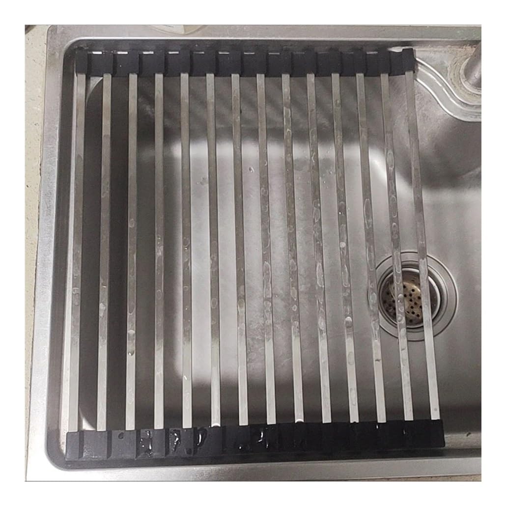 IPAGSEFWE Roll Up Dish Drying Rack, Stainless Steel Roll Up Dish Drying Rack Black Length 32-60 cm(L 60cm/23.6in)