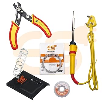 Electronic Spices 5 IN 1 25Watt soldering Iron, cutter, desolder wire, solder wire, solder stand for begginers