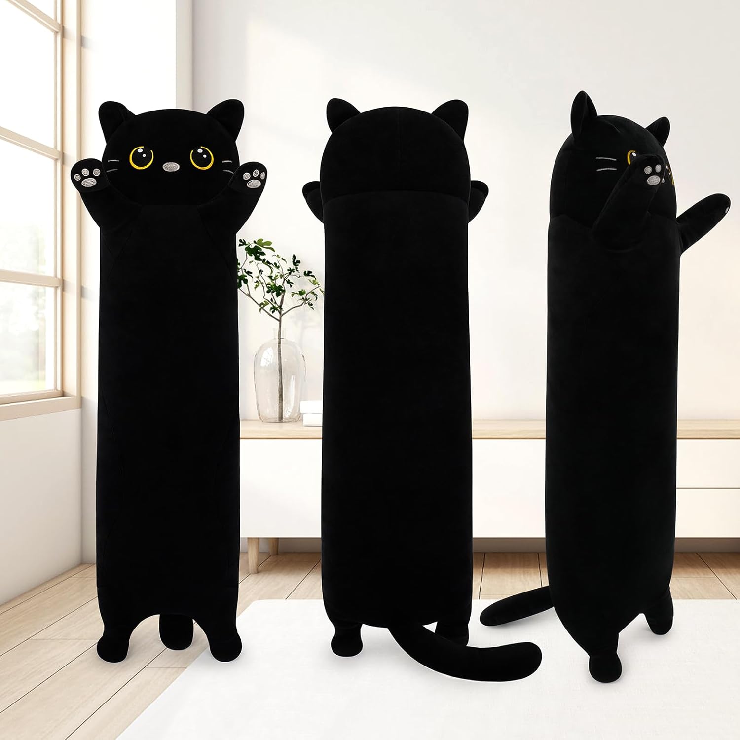 Large Cat Stuffed Animal-35.5” Black Cat Plush,Cute Plushies Long Animal Body Pillows,Kawaii Big Plush Toys Animals Gifts,Animals Sleeping Hugging Cushion Dolls for Kids Adults Birthday
