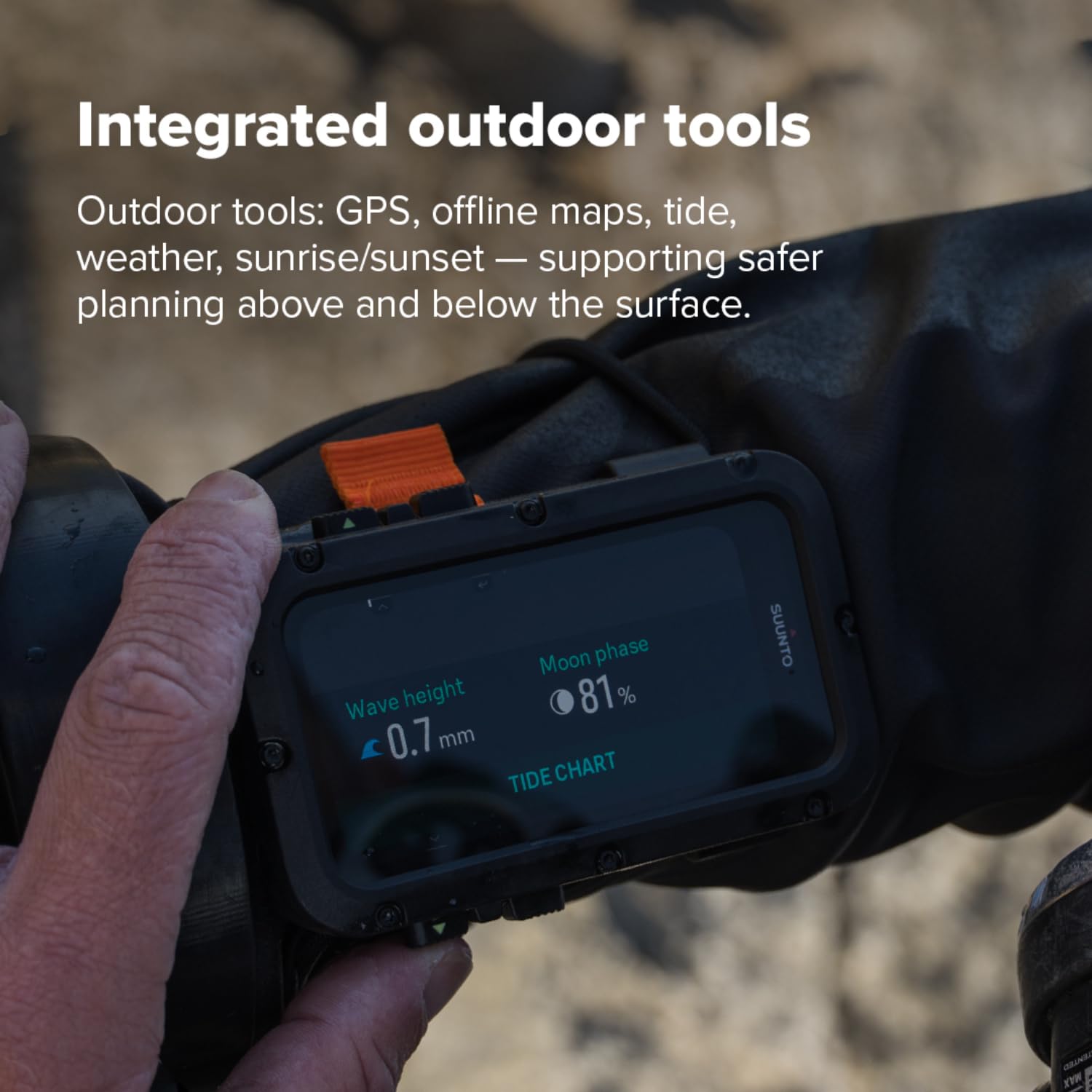 SUUNTO Nautic Tauchcomputer mit Bungee-Seil, Helles AMOLED-Display, Integrierte LED-Taschenlampe, Bis zu 120H, GPS & Unterwasser-Routenverfolgung, Kabelloser Tankdruckmonitor