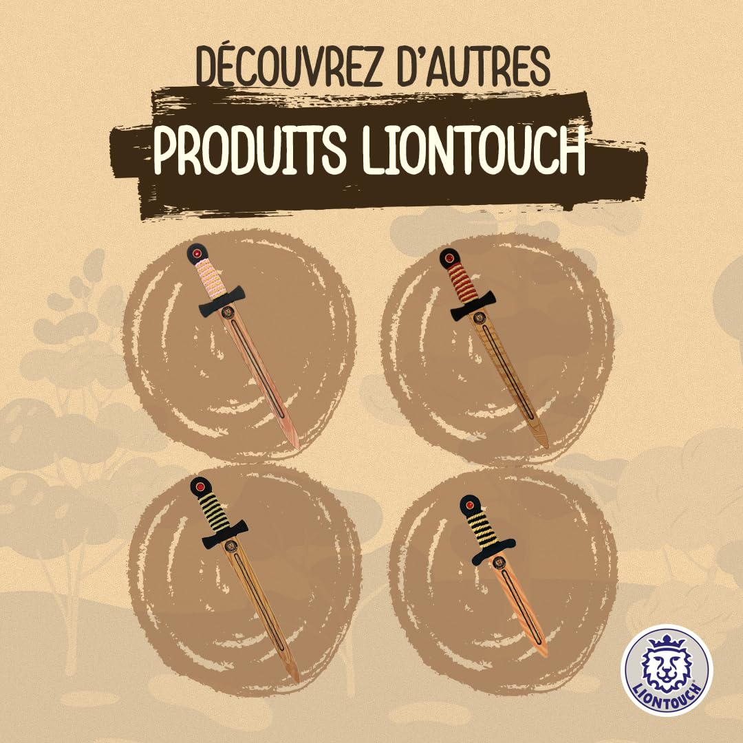 Liontouch - ENS. WoodyLion pour Enfants 3-8 Ans | Épée, Bouclier et Dague en Mousse Imitation Bois pour Jeux de Rôle | Accessoires d'Armes Sûrs et Flexibles pour Déguisements et Costumes pour