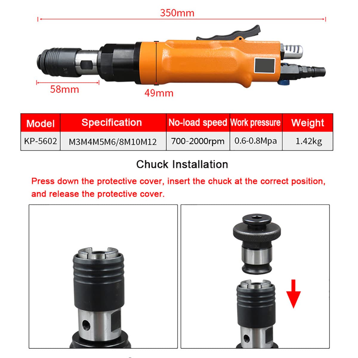 Maschiatrice Pneumatica M3-M12, Maschiatrice per Trapano Pneumatico con Mandrini Autobloccanti da 6 Pezzi, velocità Regolabile 700-2000 Giri/Min, Macchina A Doppio Uso per Foratura/Maschiatura
