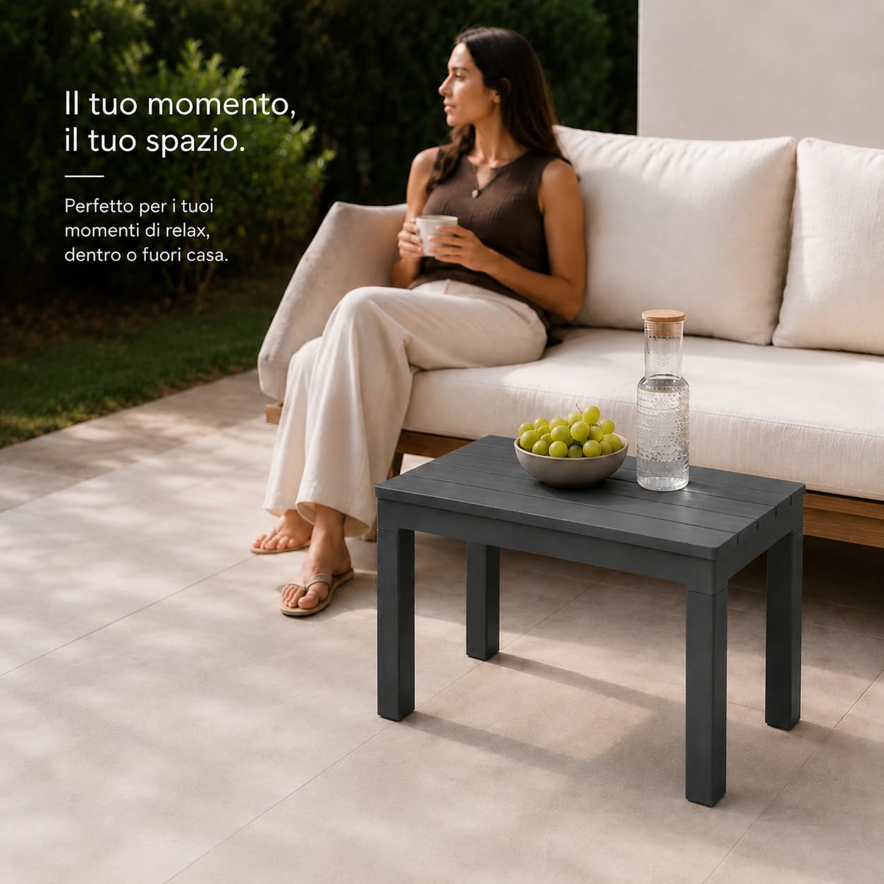 Maury' Tavolino/Seduta doppio utilizzo Timor in Polipropilene da Esterno, Dimensioni 60x38x45 cm per Relax all'Aperto, Comfort e Stile (Antracite)