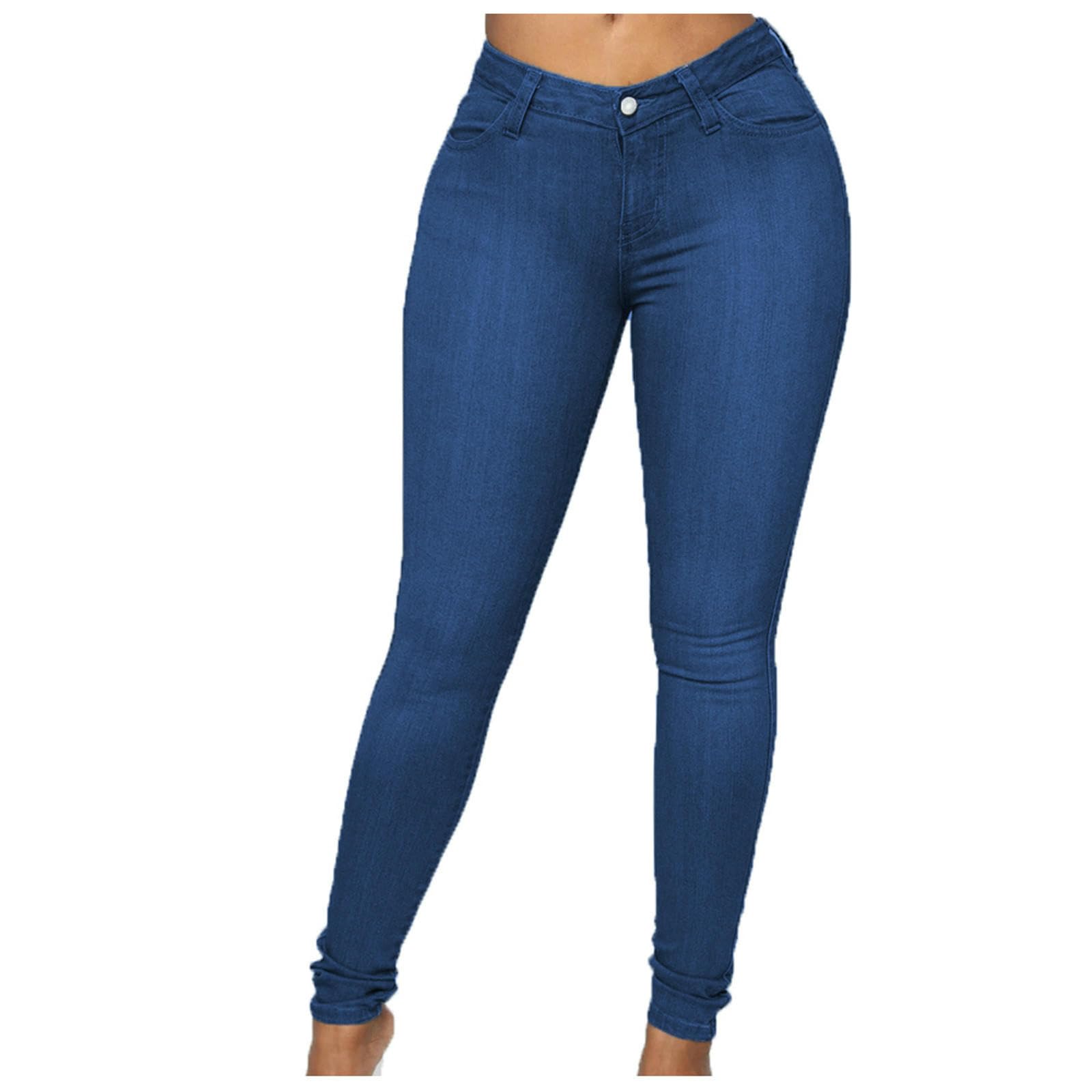 Ripped Jeans damskie wysoki stan - stretch denim push-up, zamek błyskawiczny, push-up