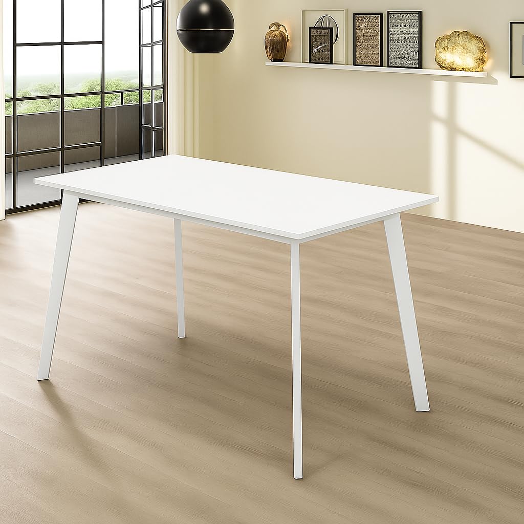Homely® | Conjunto de Comedor Cody con Mesa Rectangular 120x70 cm. y 4 Sillas, | Madera lacada Blanco | Estilo Nórdico-Escandinavo | Madera Maciza y MDF | Pack de Mesa y sillas Informal y económico
