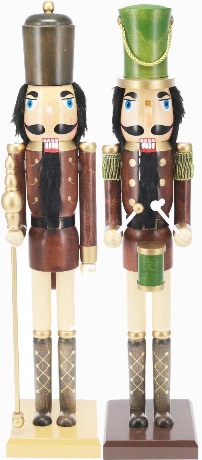 Muddy Hands Set of 2 Wooden Nutcracker Soldiers - 50cm Tall Christmas Decorations - Drum & Staff Figures - Traditional Holiday Ornament Display