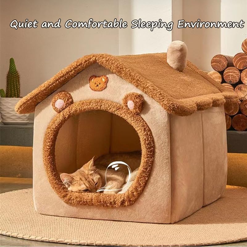 Sothuba Cat Bed Cave, Cute Bear Shape Cat Beds for Indoor Cats, Pet House Cats Tent with Removable Cushion Pillow for Kittens Puppy Small Dogs (15.7x12.6x13.7in)