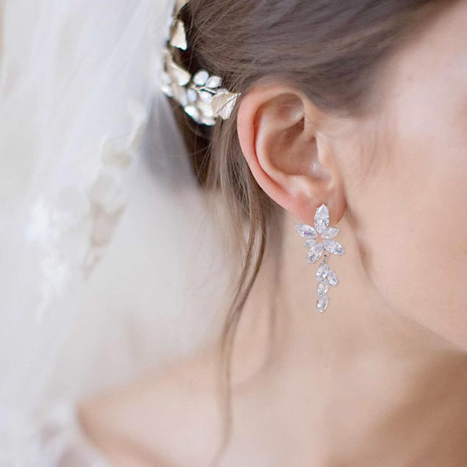 Pearl Drop Earrings for women, Dainty Bride Earrings for Wedding, Lightweight Hypoallergenic Pearl and Diamond Earring Fashion Jewelry Gift - Image 2