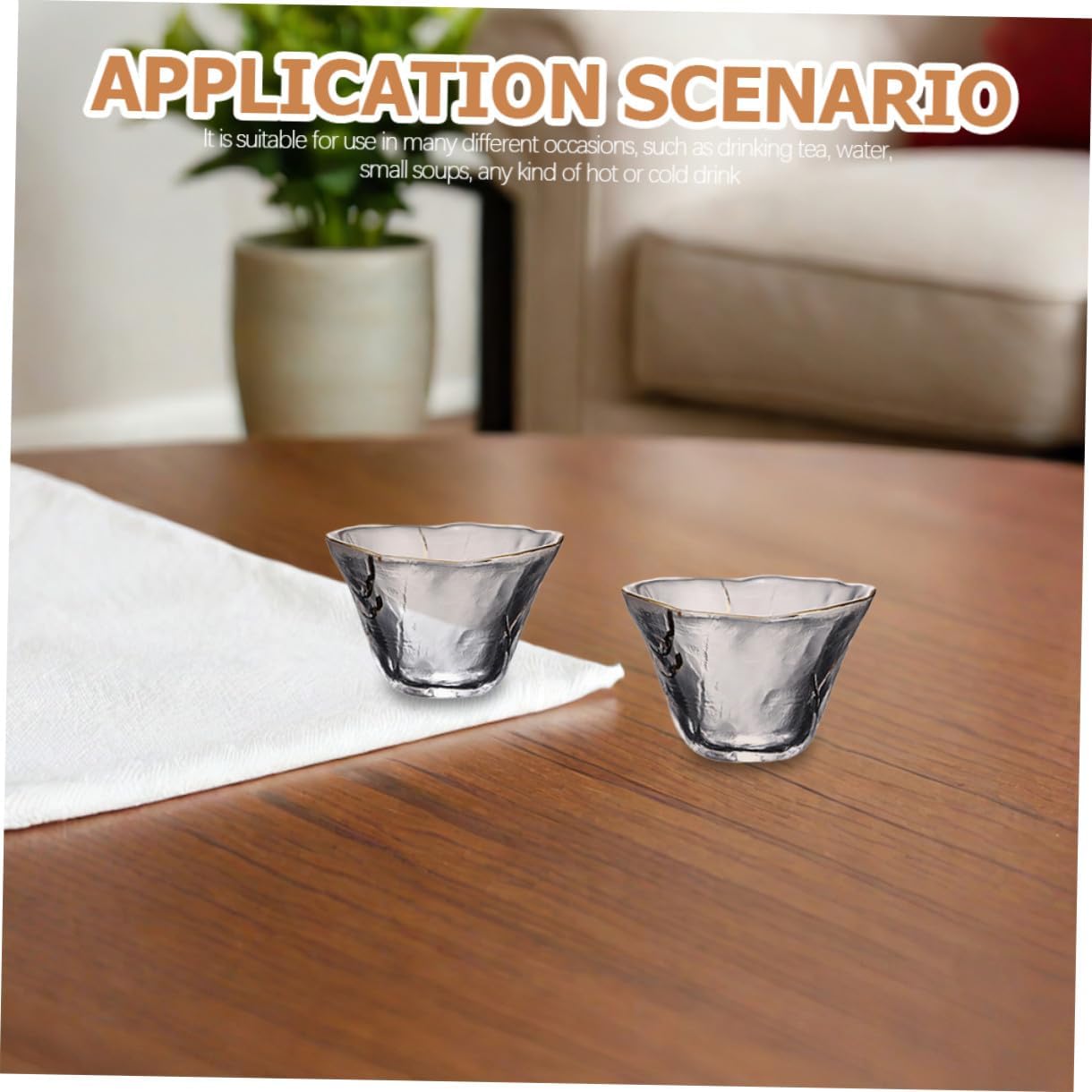 Set of 4 Delicate Japanese Tea Cups Heatproof Glass Sake Mug Exquisite Gold Rim Tea Cup