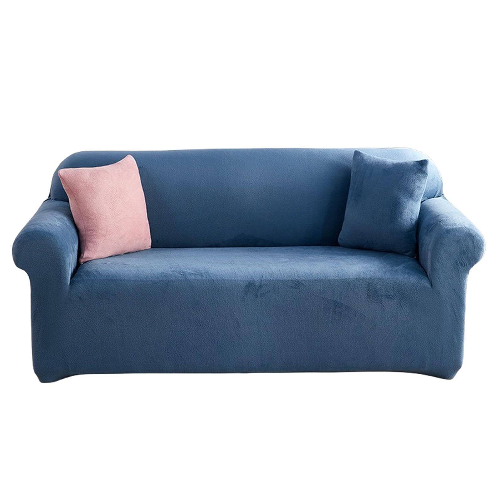 Housse de canapé en velours extensible bleu taille M pour meuble de salon