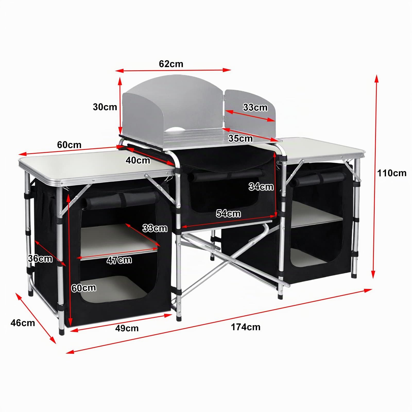 UISEBRT Armoire de camping pliable avec structure en aluminium - Pour le camping et la cuisine - Avec sac de transport
