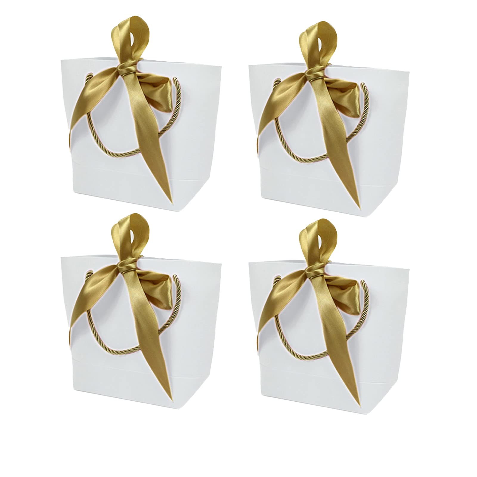 Set Regalo 4 Pezzi: Sacchetti Di Carta Grandi Color Champagne Con Fiocco, Biglietti Auguri E Tag