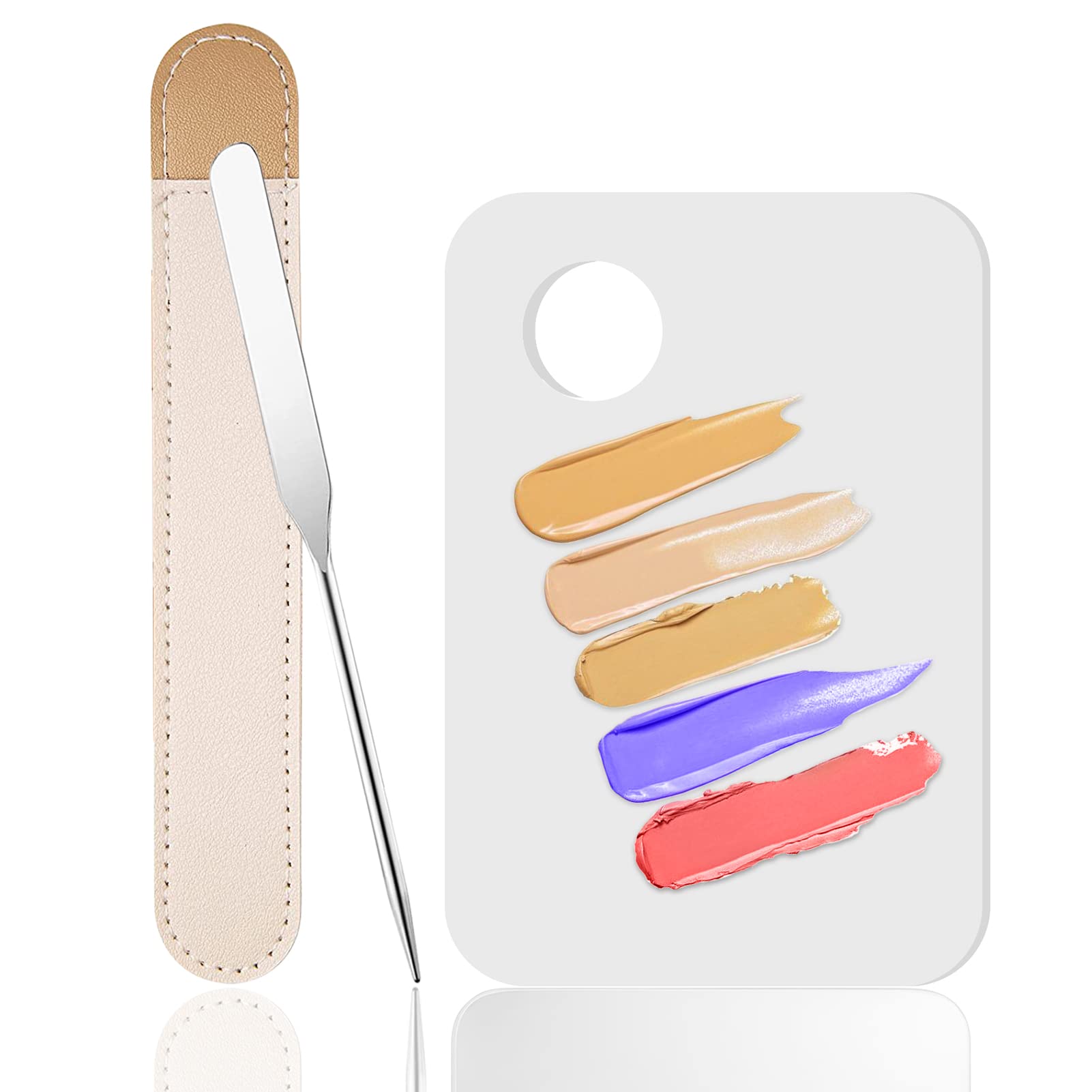 Makeup Spatula - Professional Foundation Spatula with Acrylic Palette and Metal Cosmetic Spatula for Quick Blending & Applying, Cosmetic Makeup Spatula for Enthusiasts and Beginners at Home or Studio
