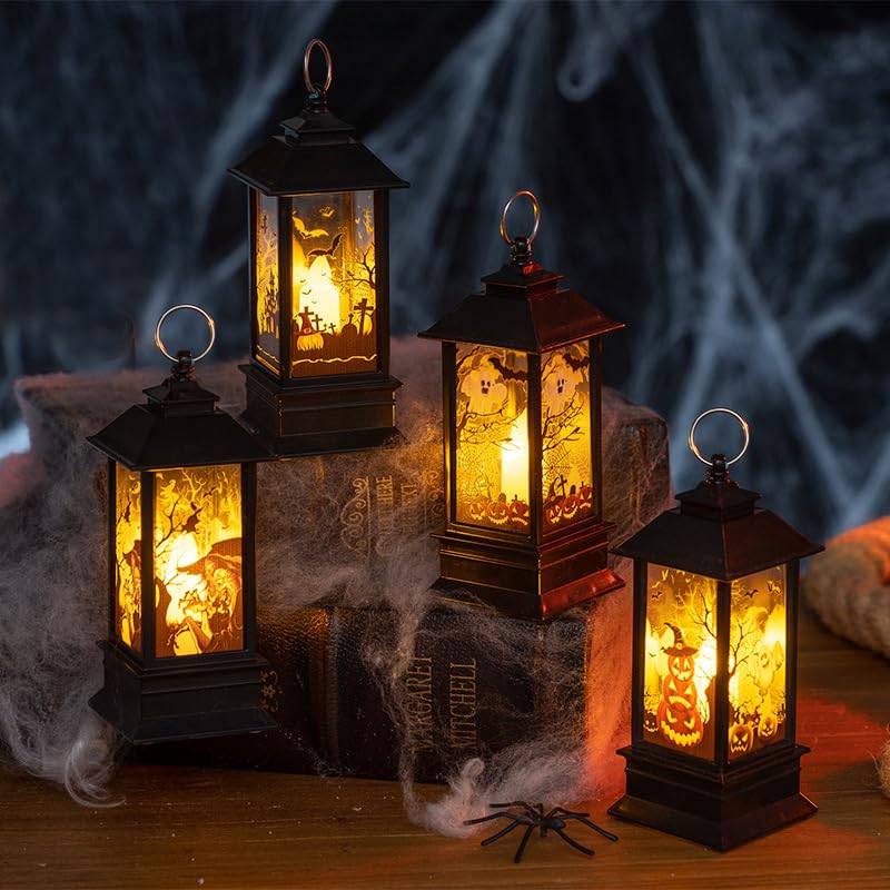 CATCHLUCK Halloween Deko Outdoor Kürbis Laterne 13cm Hohe Halloween Laterne Outdoor mit LED Kerze Halloween Deko Garten Herbst Laterne Herbstdeko Aesthetic Draußen