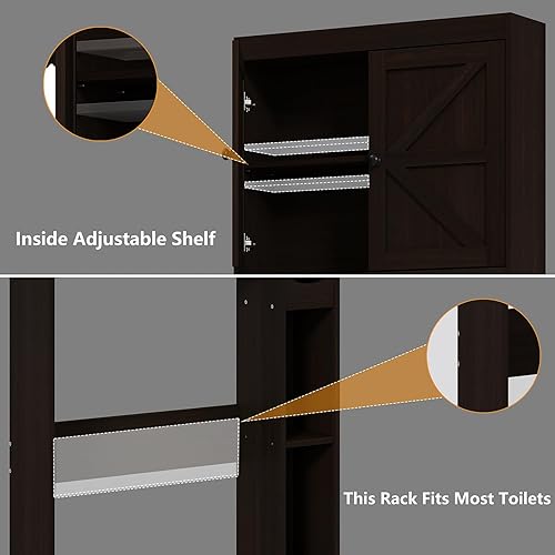 Miniatura 5 de Armario de almacenamiento sobre el inodoro con puertas de granero, armario de almacenamiento de granja de 32.3 pulgadas de ancho, estante sobre