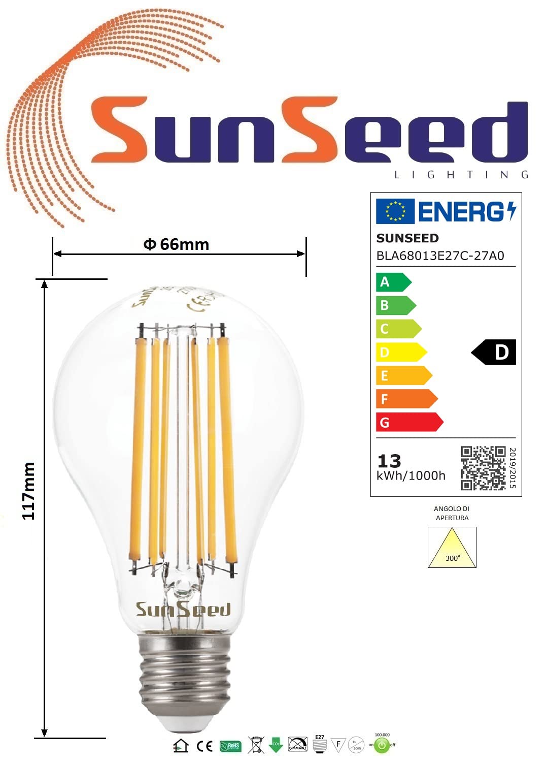 SUNSEED 10x Glühfaden LED classic Lampe E27 13W ersetzt 115W Warmweiß 2700K
