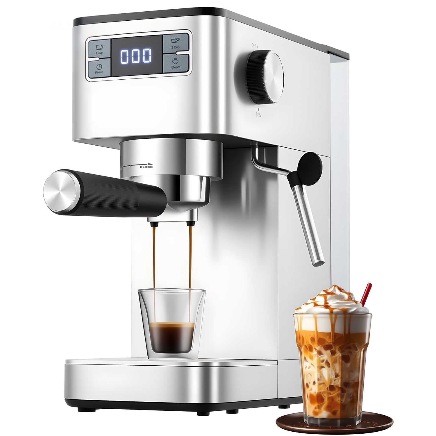 Kaffeemaschine 20 Bar Siebträger Espressomaschine mit Milchaufschäumer Thermoblock Heißwasserfunktion Entkalkungsanzeige