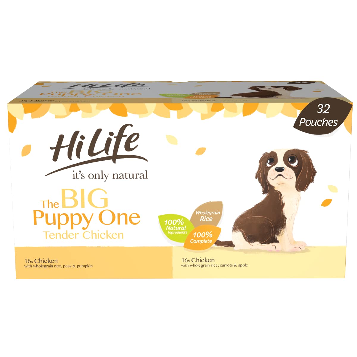 HiLife it's only natural The Big Puppy One Complete Wet Puppy Food (Up To 12 Months), Tender Chicken with Wholegrain Rice & Vegetables, Made With 100% Natural Ingredients (32 Pouches x 150g)