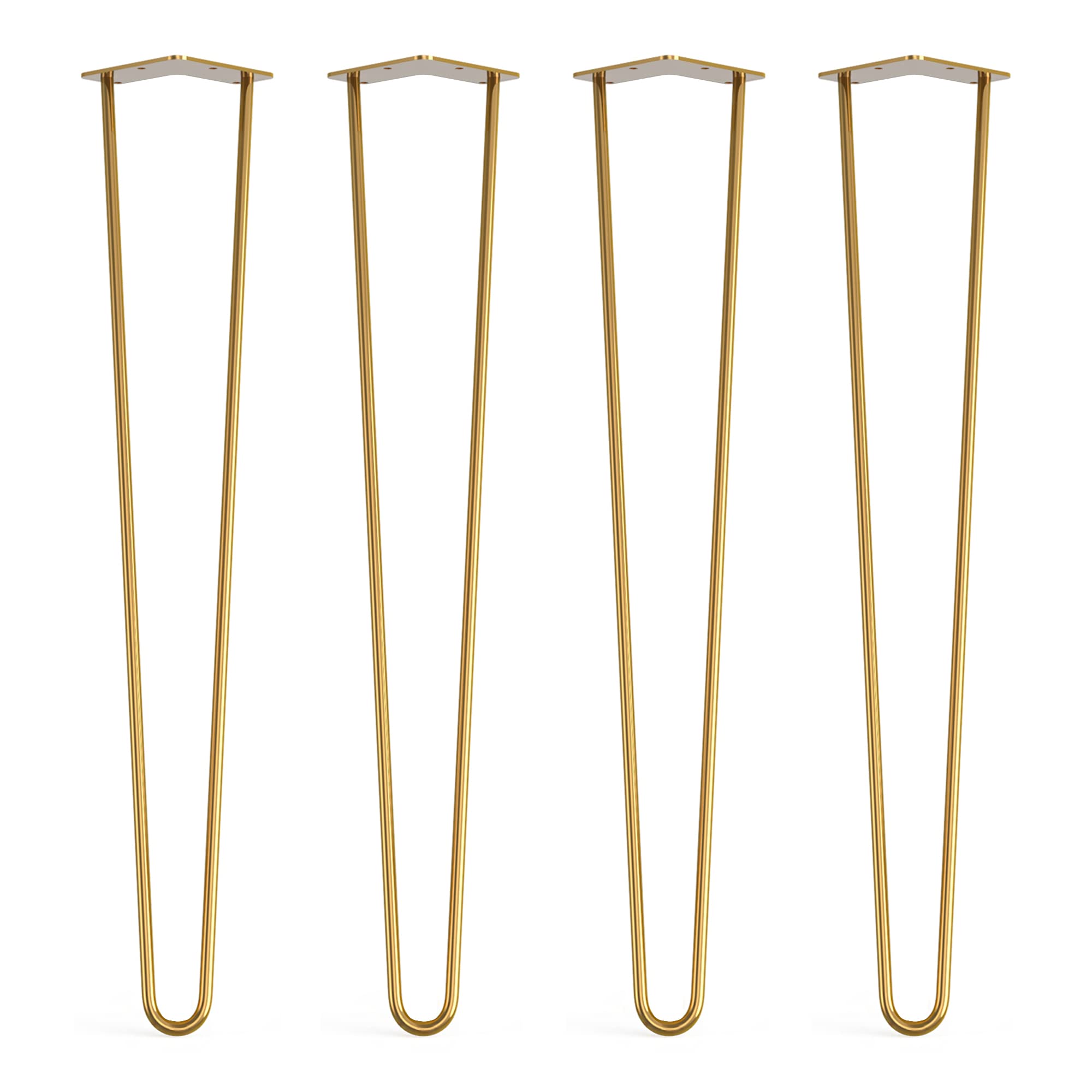 Dt Ironcraft Gold (Brass) 4 X Hairpin Legs With Floor Protector Feet & Screws - 71Cm 2 Rod / 10Mm, Gold Brass