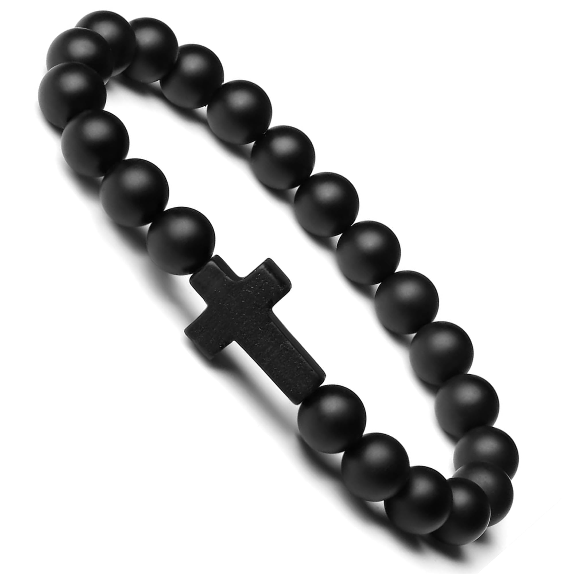 Sahoottie Crystal Bracelet for Men Women Adjustable Cross Stretch Beaded Bracelet Religious Christian Bracelet Healing Anxiety Bracelets