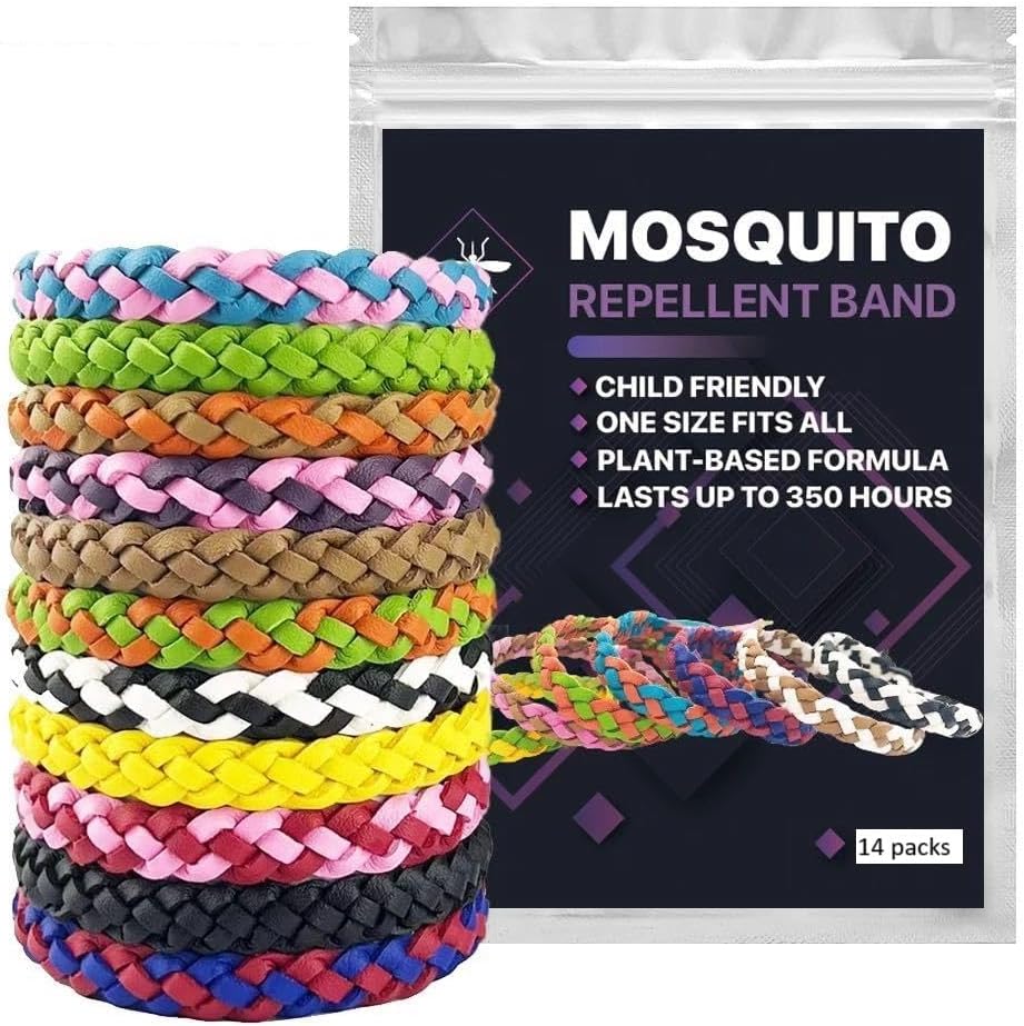 14 Family Packs Anti Mosquito Repellent Bracelet Leather Band Anti-Mosquito Bug,Insect Wristband for Kids,Adults and Pets,350 Hour Protection. Mosquito Repellent Bracelets.