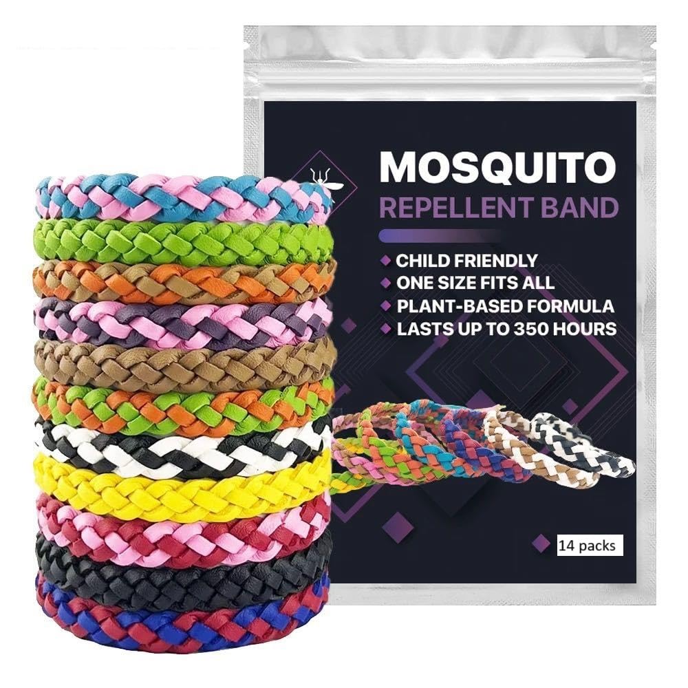 14 Family Packs Anti Mosquito Repellent Bracelet Leather Band Anti-Mosquito Bug,Insect Wristband for Kids,Adults and Pets,350 Hour Protection. Mosquito Repellent Bracelets.