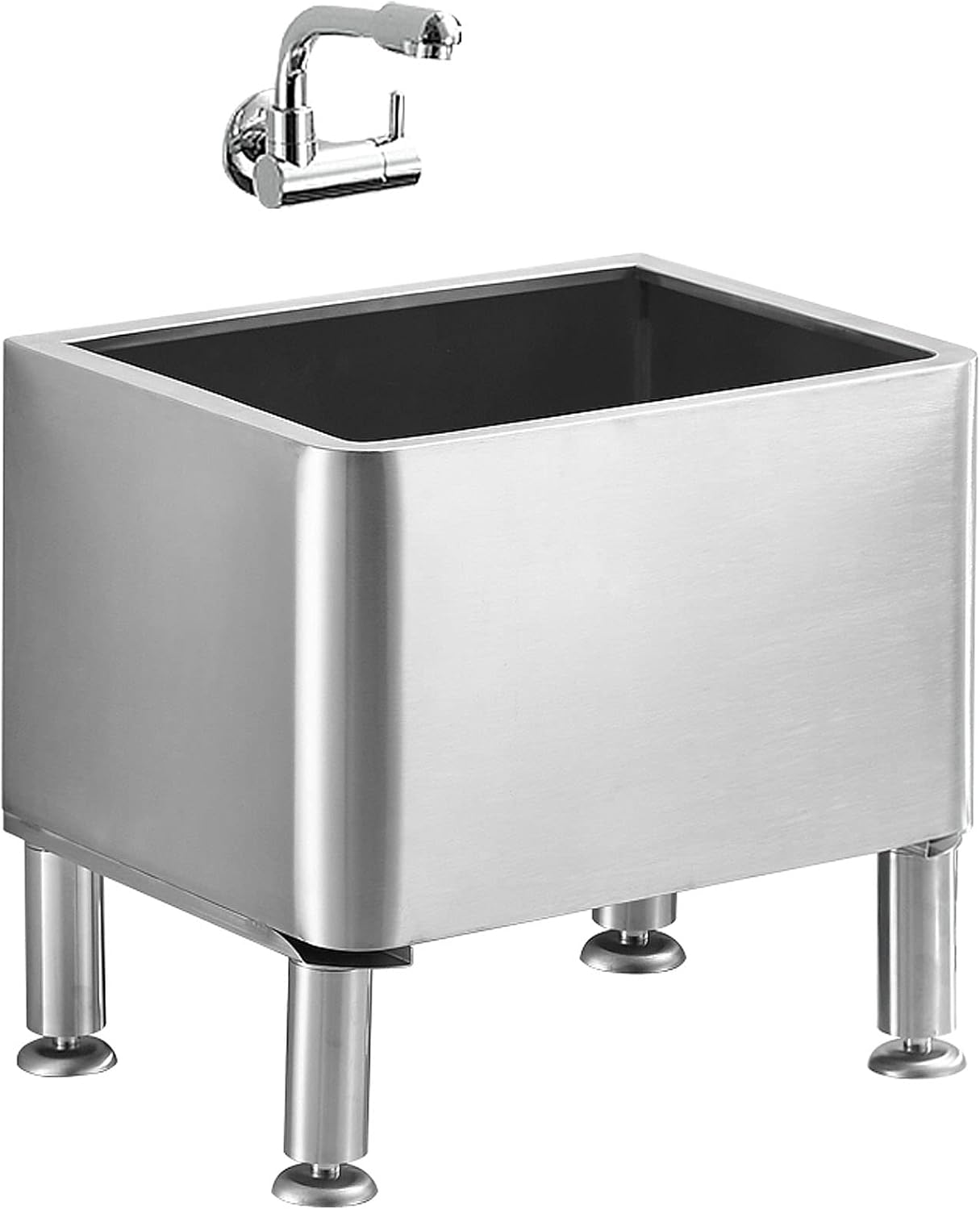 Free Standing Floor Mop Sink Commercial Mop Service Basin, Heavy Duty Stainless Steel Utility Sink Mop Bucket with Faucet, Bathroom Sink Laundry Tub Slop Sink