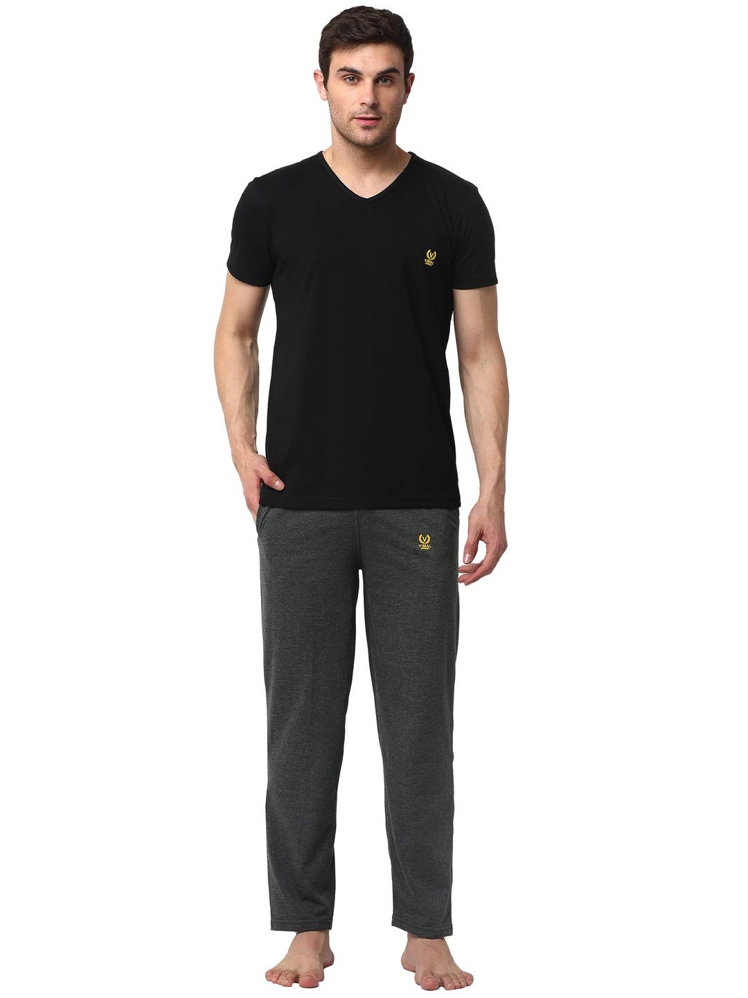 Cotton Blend Night Suit Co-ord Set for Men with V-Neck Half Sleeve T-Shirt and Track Pant-VJ-MNS-TTP-GROUP14-image-28