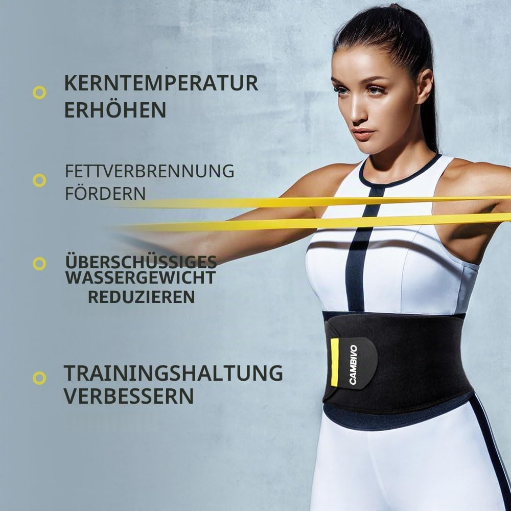 CAMBIVO Bauchweggürtel Herren Damen, Waist Trainer Damen Verstellbar, Fitnessgürtel, Beschleunigender Schweißgürtel, Gewichthebergürtel für Sport, Laufen, Taille Trimmer Gürtel
