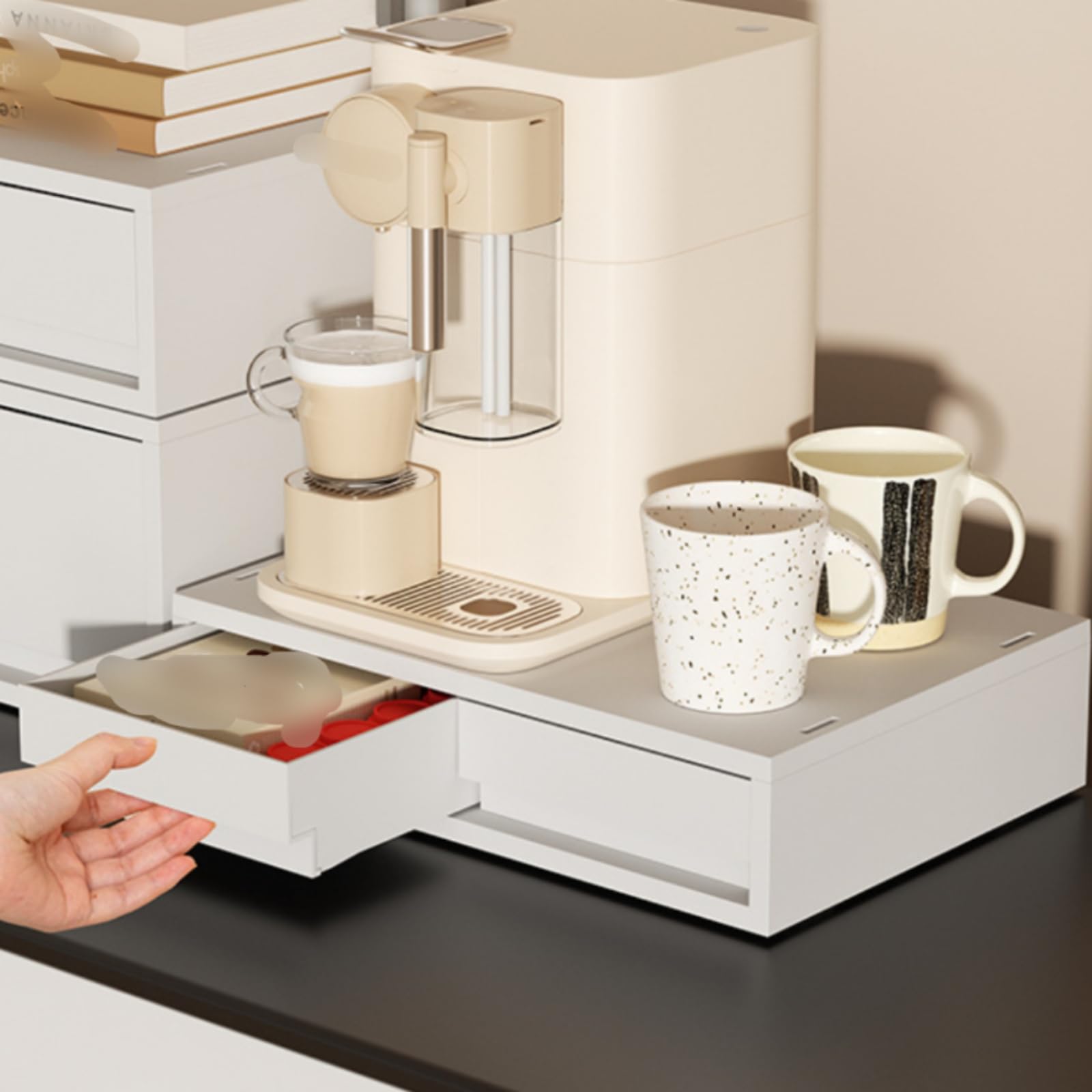 Kaffee-Aufbewahrungsbox stabil Schubladen-Aufbewahrungsbox kompakt Kaffeezubehör-Box für neben der Kaffeemaschine, Mittleres Modell, Einzelzug, 37 26 12 Cm