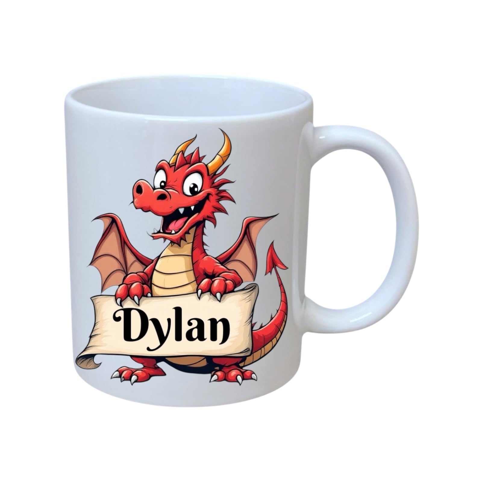 Personalised Gift Mug - Cute Welsh Dragon Design (Add Your Name Here!) (White)