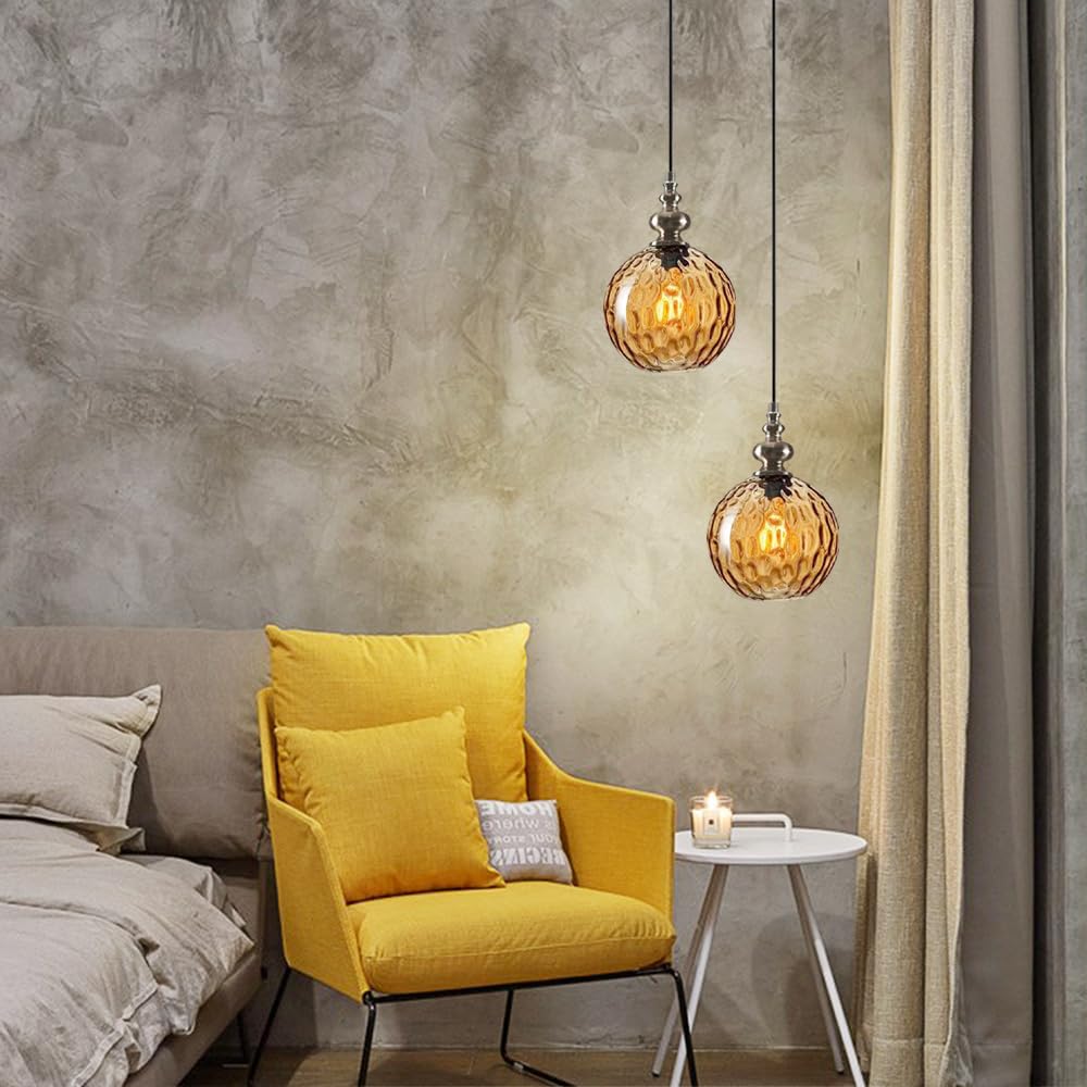 Szklana lampa wisząca Vintage wisząca lampa sufitowa z kutym szklanym kloszem w kształcie kuli Oprawa wisząca w kształcie kuli Gniazdko E27 do wyspy kuchennej Jadalnia Sypialnia Dom wiejski Star of