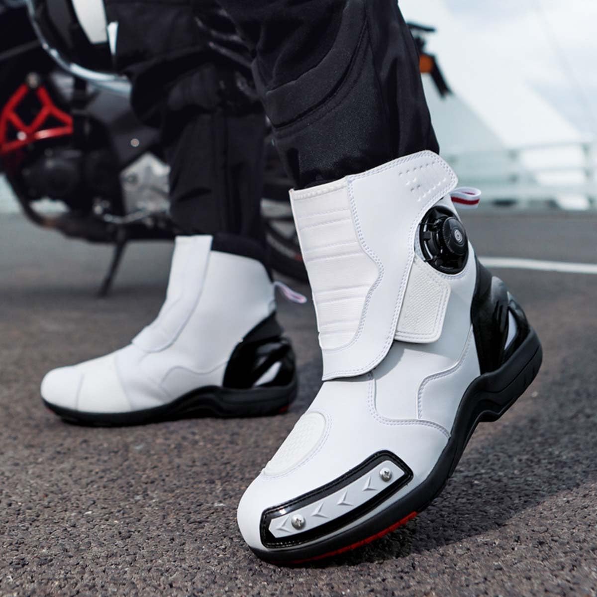 Zapatos de Moto Impermeables para Hombre Zapatos de Motocicleta Refuerzo cómodas, Protección de Tobillos, Suela Antideslizante