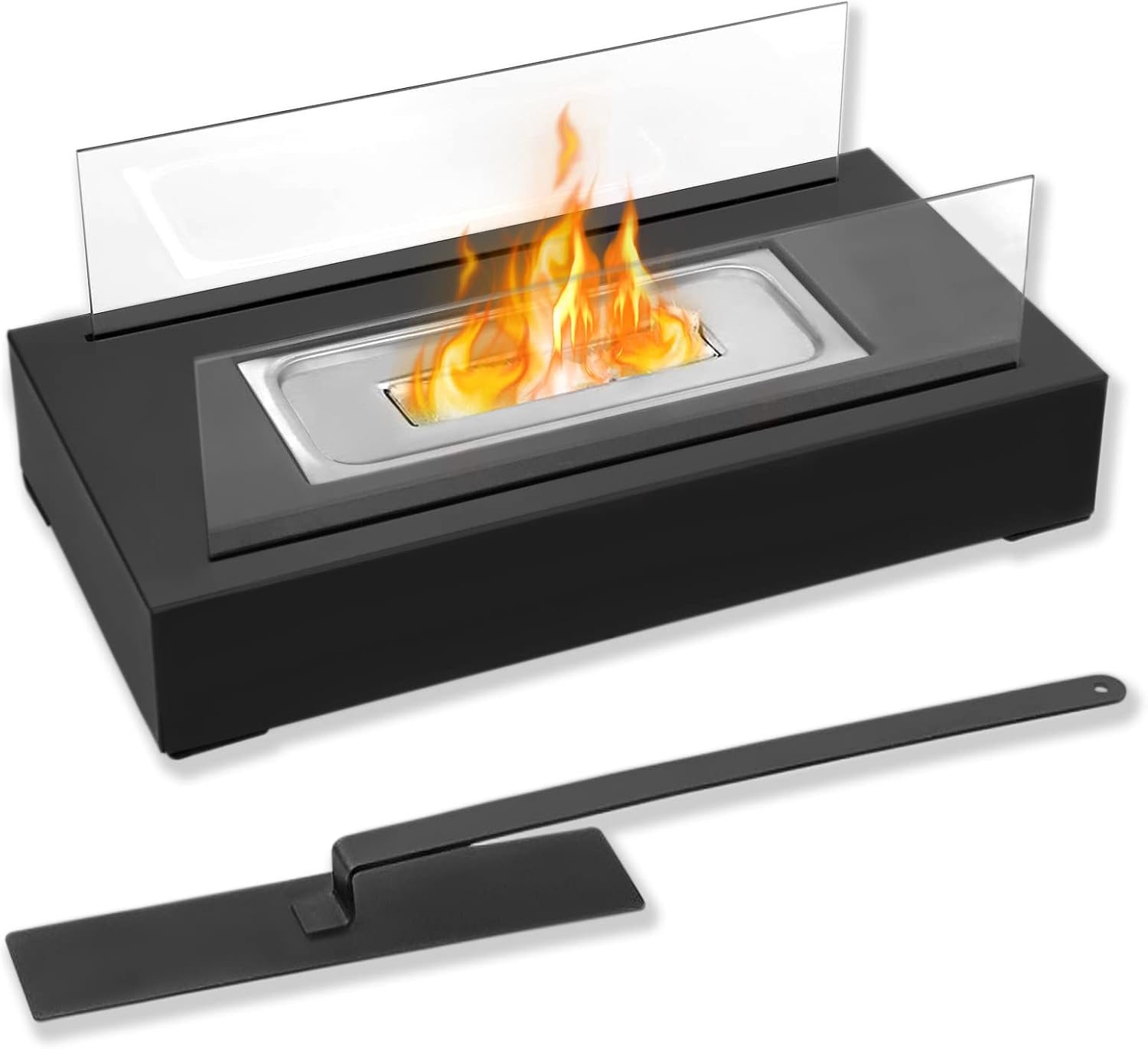 Froadp Bioethanol Tischkamin aus Gehärtetes Glas und Edelstahl Ethanol