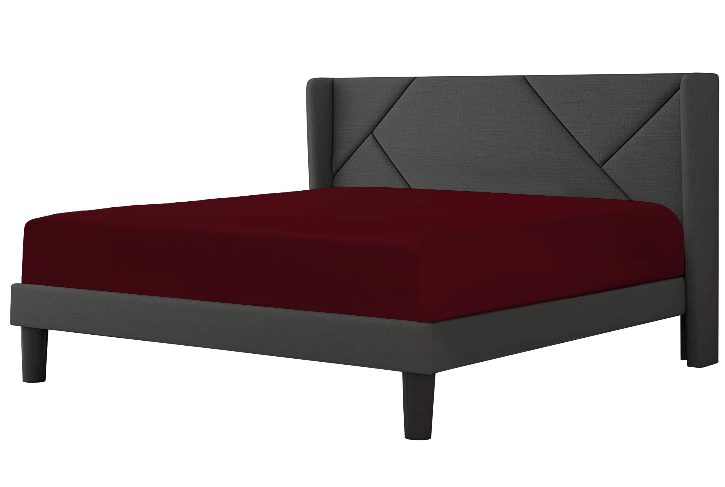 Fitted Sheet 23cm Deep Pocket 200 Thread Count Egyptian Cotton Single, Double, King, Super King Soft & Comfortable Bottom Fitted Sheet (Burgundy, Single)