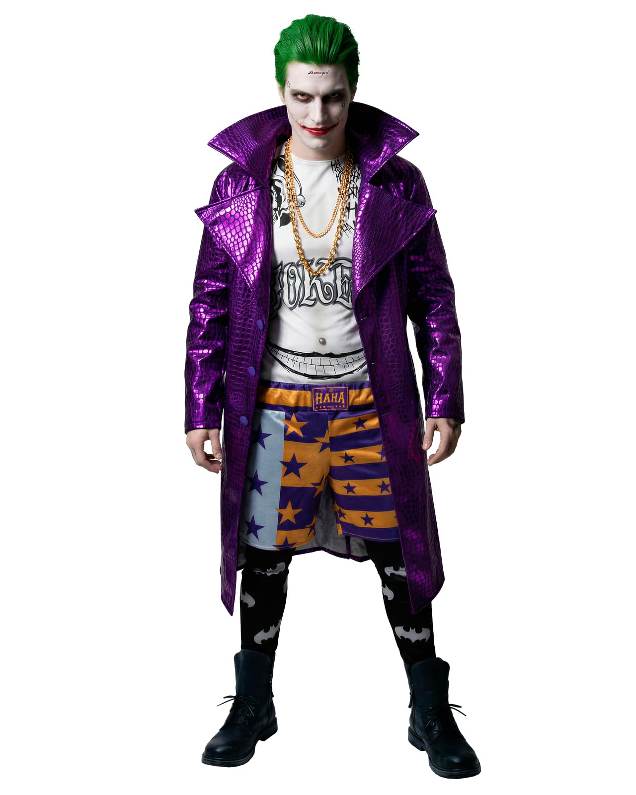 Funidelia Disfraz Oficial de Joker - Escuadrón Suicida para hombre, Camiseta, leggins, pantalón, gabardina, cadenas, DC Comics - Traje para adultos para fiestas, Carnaval y Halloween - Talla XL